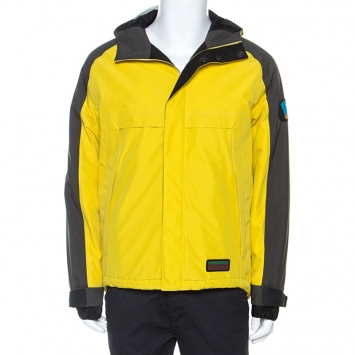 Pre Owned Prada Yellow And Grey Technical Fabric Zip Front Jacket M