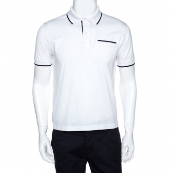 Pre Owned Prada White Cotton Short Sleeve Polo T-Shirt M