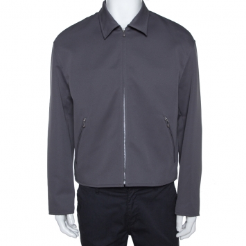 Pre Owned Prada Grey Gabardine Zip Front Jacket M