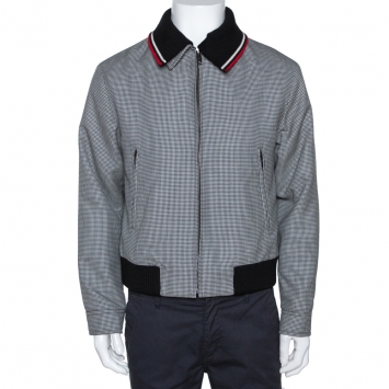 Pre Owned Prada Monochrome Houndstooth Wool Collar Detail Bomber Jacket M