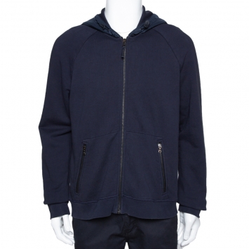 Pre Owned Prada Navy Blue Cotton Zip Front Hooded Sweatshirt L