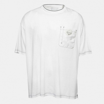 Pre Owned Prada White Cotton Pocket Detail Short Sleeve T-Shirt XL