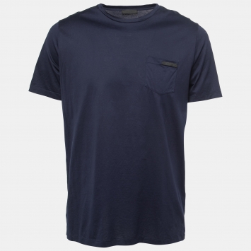 Pre Owned Prada Navy Blue Cotton Crew Neck T-Shirt XXL