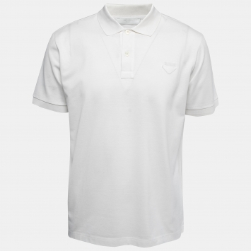 Pre Owned Prada White Cotton Logo Patch Polo T-Shirt XL