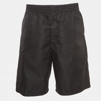 Pre Owned Prada Black Striped Re-Nylon Metal Triangle Logo Bermuda Shorts M