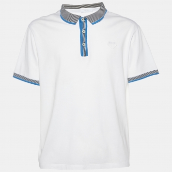 Pre Owned Prada White Cotton Striped Collar Polo T-Shirt XXXL