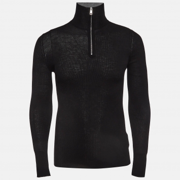 Pre Owned Prada Black Rib Knit Half Zip Jumper L