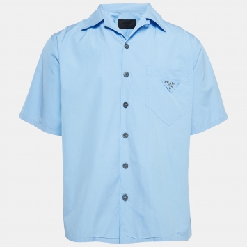 Pre Owned Prada Blue Cotton Short Sleeve Shirt L