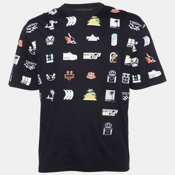 Pre Owned Prada Black Icons Print Cotton Crew Neck T-Shirt M