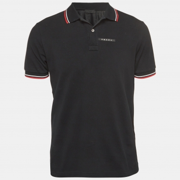 Pre Owned Prada Black Cotton Pique Polo T-Shirt M