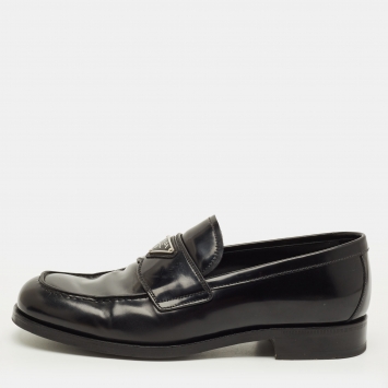 Pre Owned Prada Glossy Size 42 Black Leather Penny Loafers