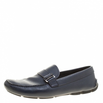 Pre Owned Prada Navy Blue Leather Loafers Size 41
