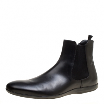 Pre Owned Prada Black Leather Chelsea Boots Size 44