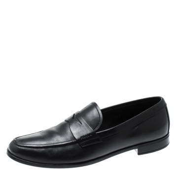 Pre Owned Prada Black Leather Penny Loafers Size 43