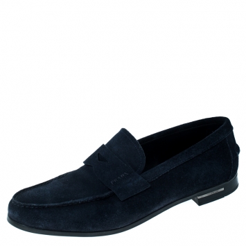Pre Owned Prada Navy Blue Suede Loafers Size 40.5