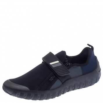 Pre Owned Prada Black/Blue Nylon Velcro Strap Sneakers Size 41