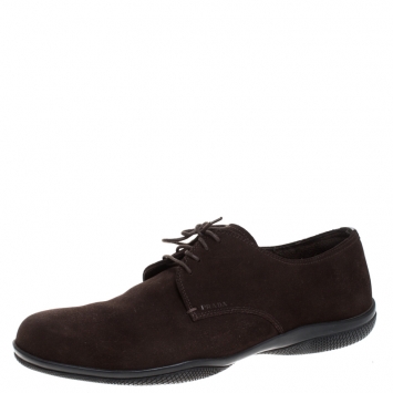 Pre Owned Prada Brown Suede Leather Lace Up Derby Sneakers Size 42