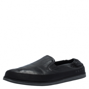 Pre Owned Prada Black Leather Scrunch Smoking Slippers Size 41