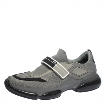 Pre Owned Prada Grey/Black Mesh and Leather Cloudbust Sneakers Size 41