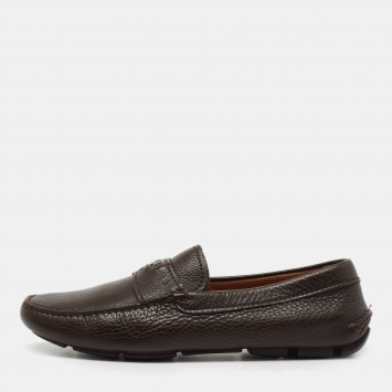 Pre Owned Prada Brown Leather Slip on Loafers Size 40.5