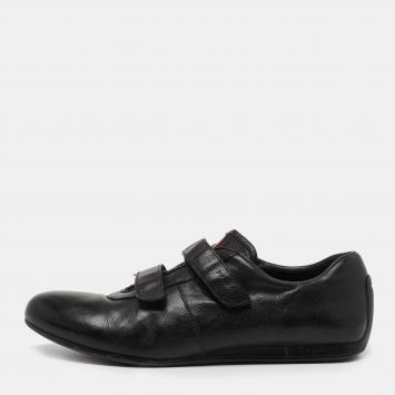 Pre Owned Prada Black Leather Velcro Low Top Sneakers Size 41