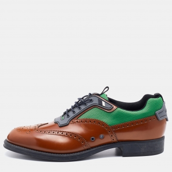 Pre Owned Prada Multicolor Brogue Leather and Mesh Lace Up Derby Size 45 