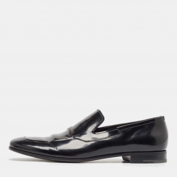 Pre Owned Prada Black Leather Slip On Loafers Size 43