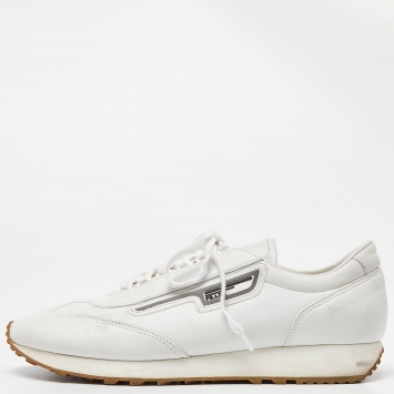 Pre Owned Prada White Leather Low Top Sneakers Size 42.5