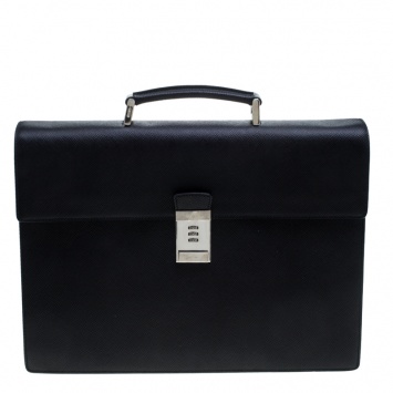 Pre Owned Prada Black Saffiano Cuir Leather Briefcase