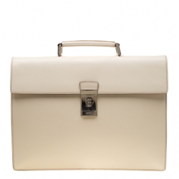 Pre Owned Prada Cream Saffiano Cuir Leather Briefcase