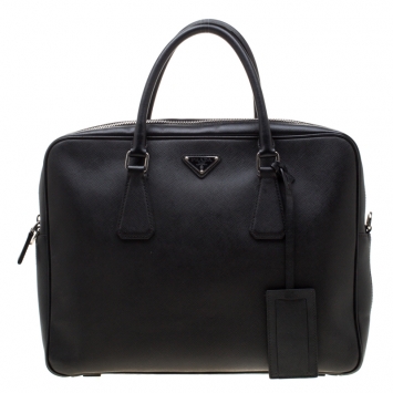 Pre Owned Prada Black Saffiano Leather Travel Briefcase Bag