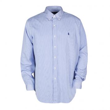 Pre Owned Ralph Lauren Blue and White Striped Cotton Long Sleeve Button Front Shirt XL