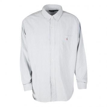Pre Owned Ralph Lauren Blue and White Striped Cotton Long Sleeve Button Front Shirt XXL