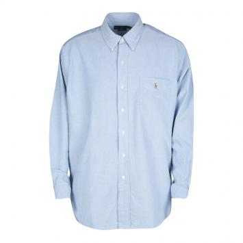 Pre Owned Ralph Lauren Blue Cotton Long Sleeve Button Down Classic Fit Oxford Shirt XXL