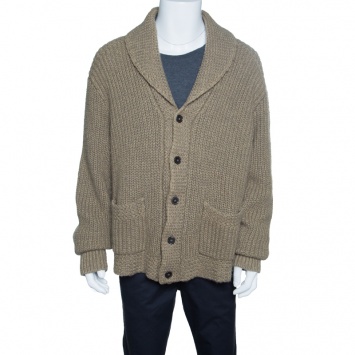 Pre Owned Ralph Lauren Brown Chunky Cable Knit Shawl Collar Cardigan XL