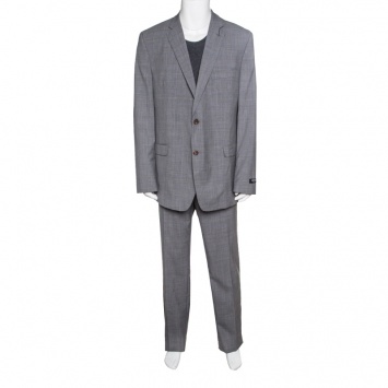 Pre Owned Lauren By Ralph Lauren Light Grey Checkered Wool Slim Fit Suit 4XL