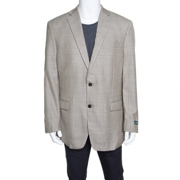 Pre Owned Lauren by Ralph Lauren Light Brown Checkered Silk and Wool Ultraflex Blazer XXL