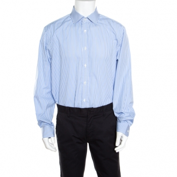 Pre Owned Ralph Lauren Sartorial Blue and White Cotton Button Front Shirt 3XL