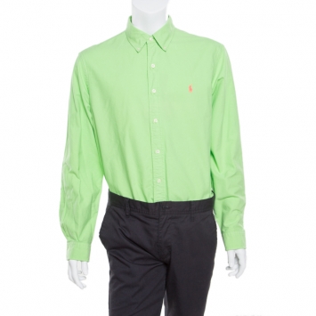 Pre Owned Ralph Lauren Aruba Lime Green Cotton Logo Embroidered Button Down Shirt XL