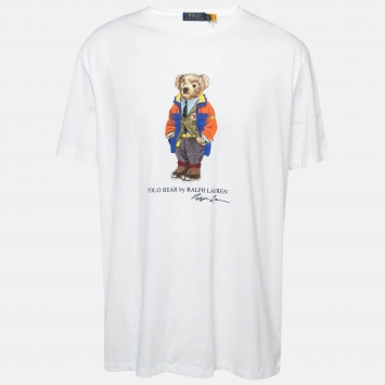 Pre Owned Ralph Lauren White Teddy Print Cotton Knit Crew Neck T-Shirt XL