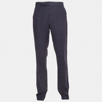 Pre Owned Ralph Lauren Purple Label Navy Blue Linen Blend Gregory FF Pants XL