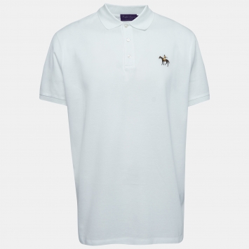 Pre Owned Ralph Lauren Purple Label White Cotton Pique Polo T-Shirt XL