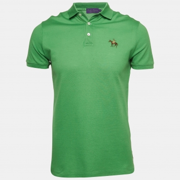Pre Owned Ralph Lauren Purple Label Green Embroidered Cotton Polo T-Shirt S
