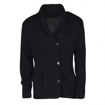 Pre Owned Ralph Lauren Black Chunky Knit Double Breasted Cardigan M