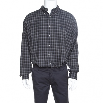 Pre Owned Ralph Lauren Grey Checkered Logo Embroidered Button Down Blake Shirt XL