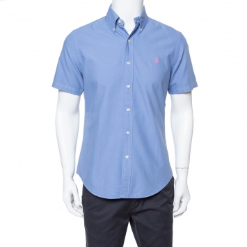 Pre Owned Ralph Lauren Blue Cotton Short Sleeve Slim Fit Shirt M