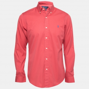 Pre Owned Ralph Lauren Pink Cotton Feather Weight Slim Fit Button Down Shirt M