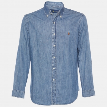 Pre Owned Ralph Lauren Blue Denim Button Front  Shirt L