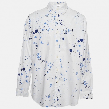 Pre Owned Ralph Lauren White/Blue Paint Splashed Cotton Shirt XL