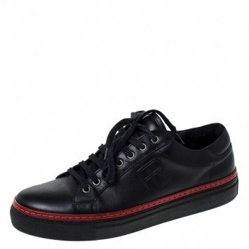 Pre Owned Ralph Lauren Black Leather Lace Up Sneakers Size 41.5